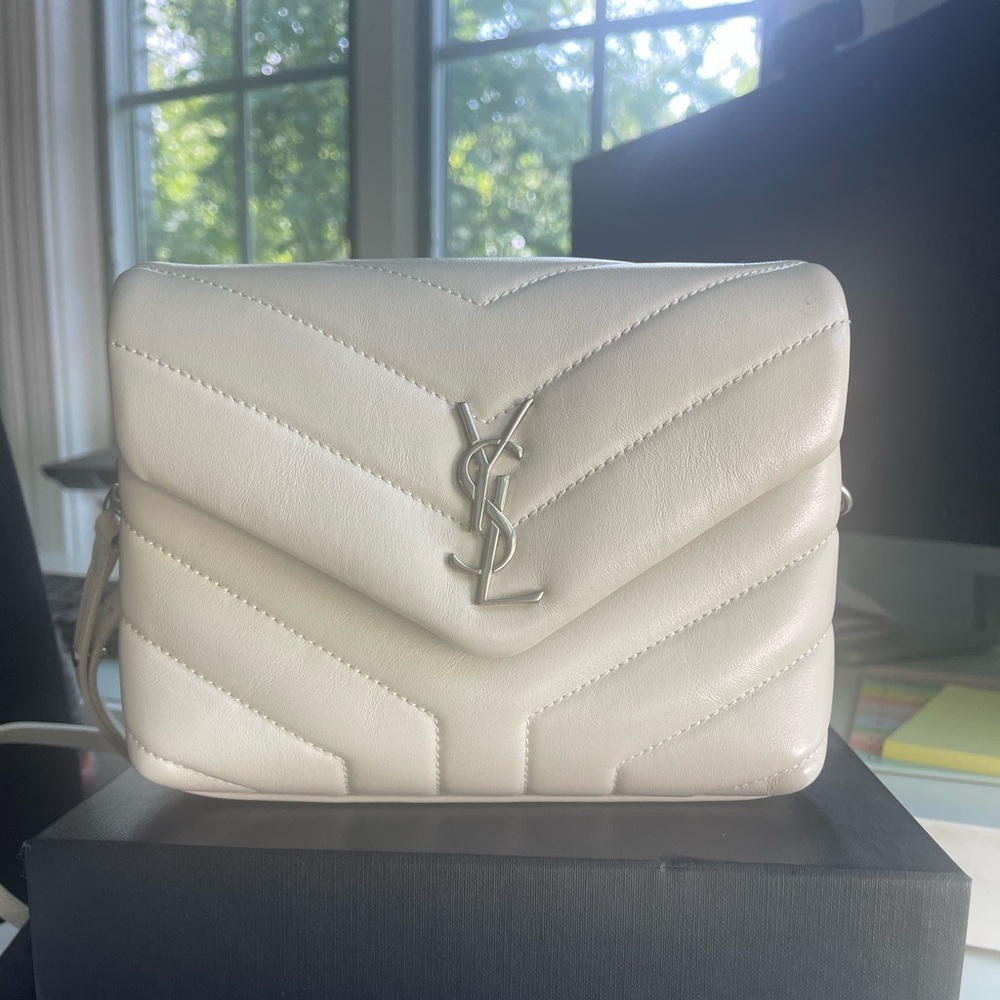 Saint Laurent Toy LouLou Bianco cream and silver quilted cross-body bag